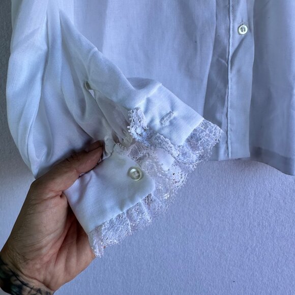 Vintage Rhoda Lee Womens Button Blouse Large White Ruffle Victorian Romantic - Picture 6 of 12